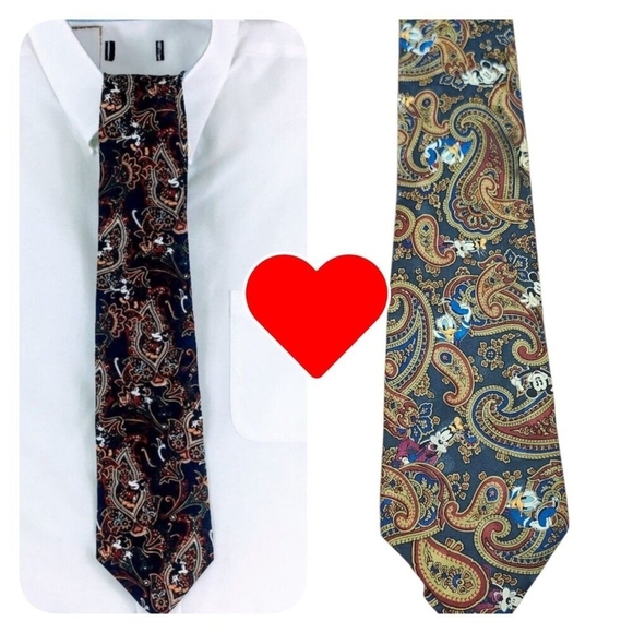 Vintage The Disney Store Mickey Donald Goofy Pluto Paisley Novelty Silk Necktie - Picture 7 of 8